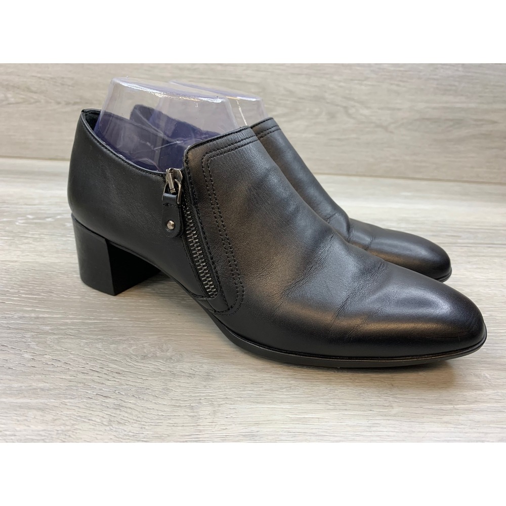 Munro American Black Leather Ankle Booties Block Heel Side Zip Shooties 9 M